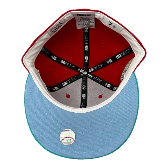 New Era Philadelphia Phillies 59FIFTY Red Teal Hat Club Cap Hat 7 1/2 - Picture 7 of 8